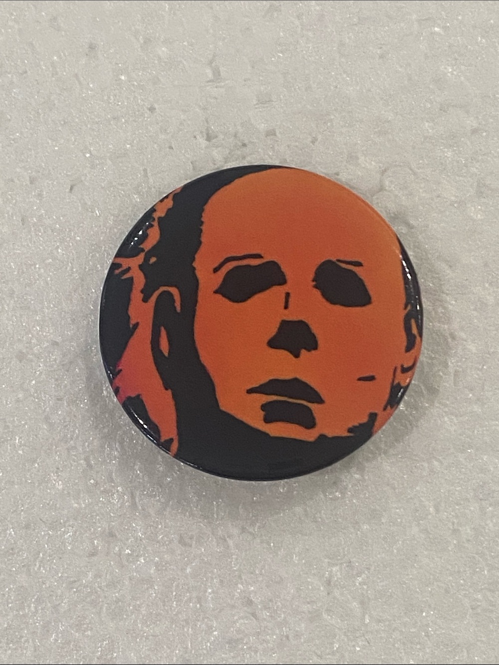 Orange and Black Michael Myers Graphic Pin Button - Men Accessories